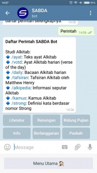 /perintah: daftar perintah yang tersedia dalam SABDA Bot